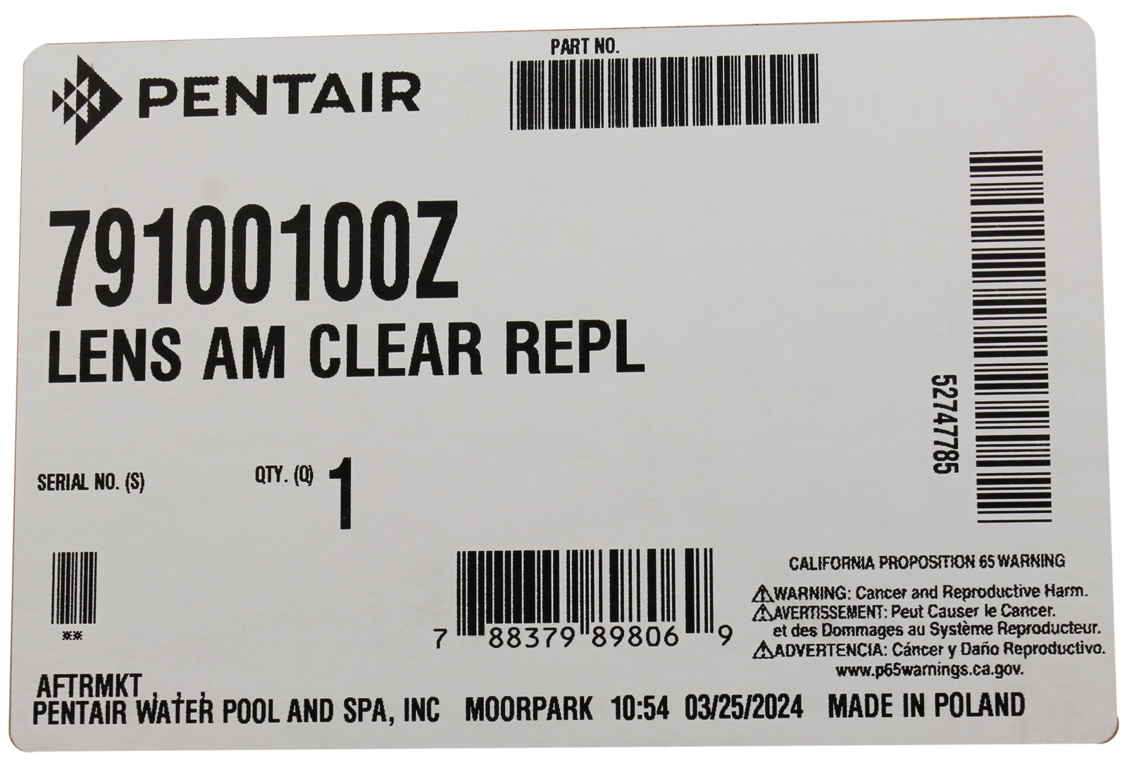 Light Lens, Pentair, Amerlite, Clear
