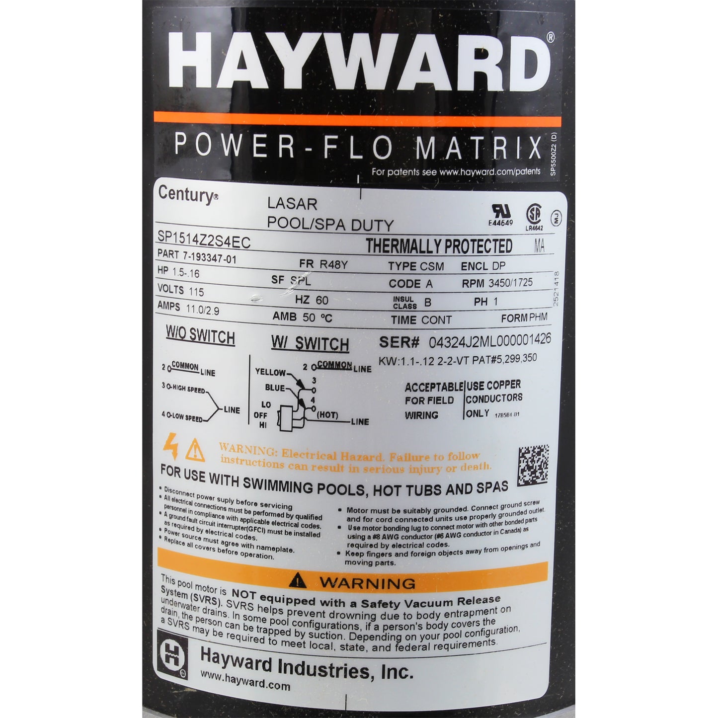 Bomba Hayward PowerFlo, 1,5 hp, 2 velocidades, 115 V, cable de 6 pies
