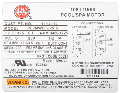 Bomba, Balboa Ultimax, 230 V, 4,0 HP, 2 velocidades, 2,5" x 2"