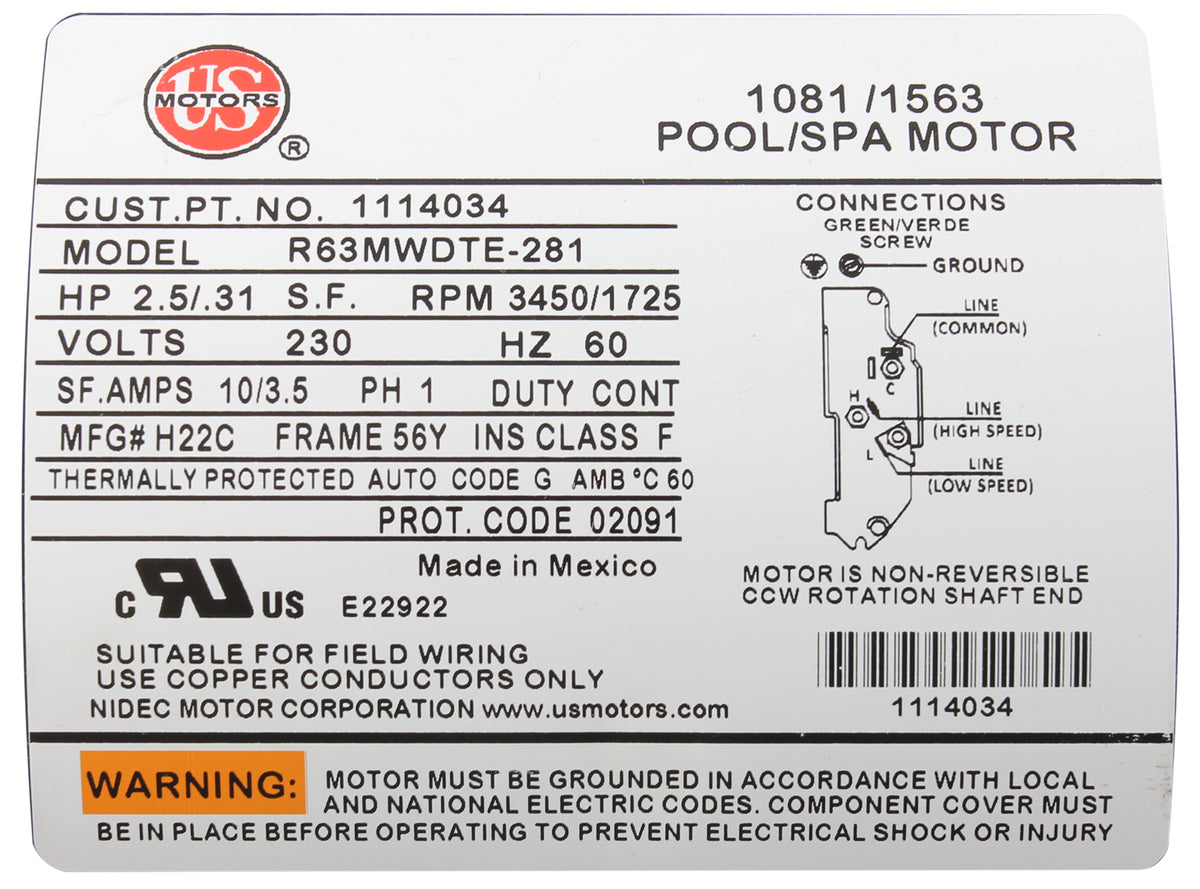 Pump, BWG Vico Ultimax, 2.5hp, 2-Spd, 230v, 56Fr, 2"