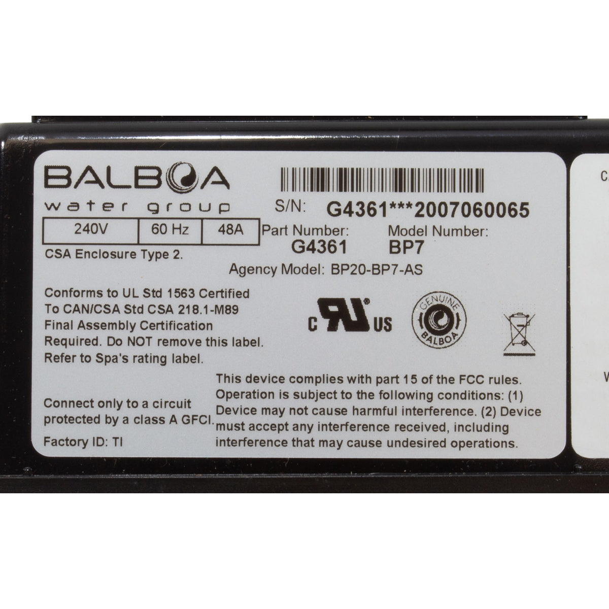 G6406 Control, Balboa Water Group Retrofit Kit, BP7, TP600