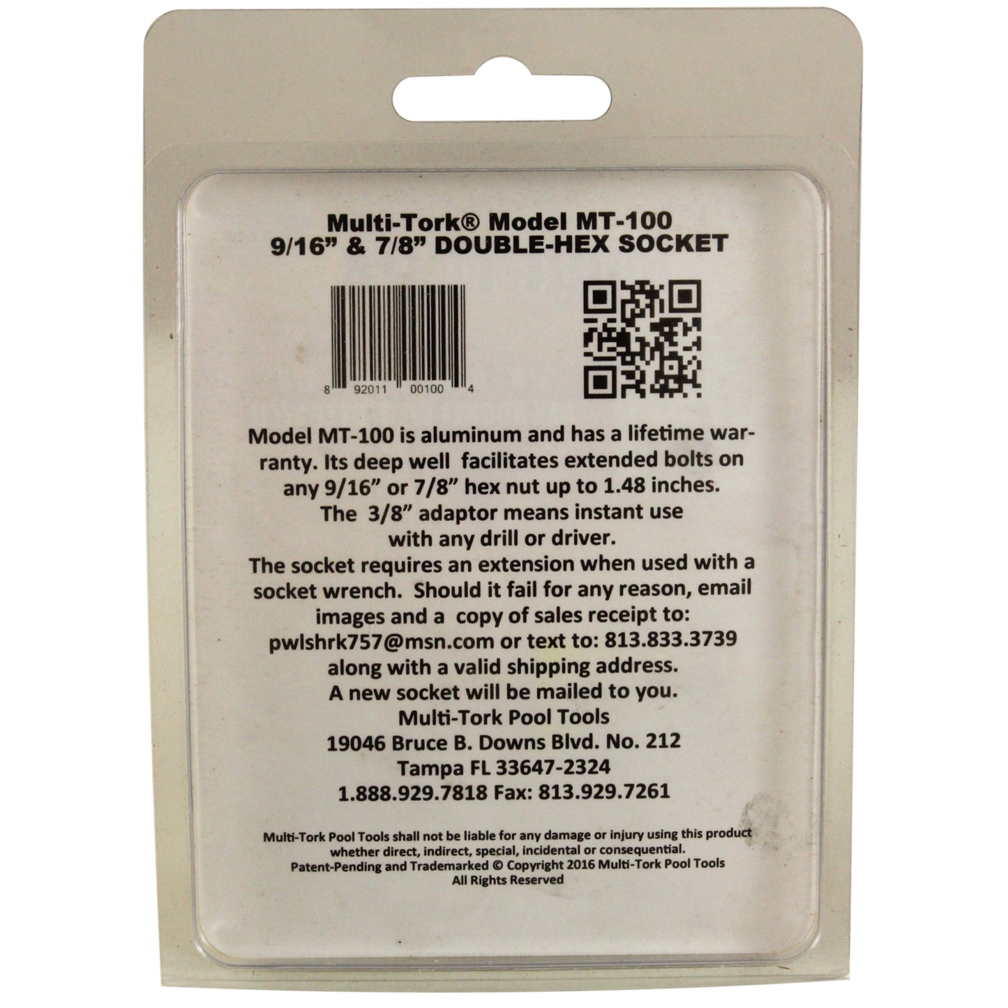 Tool, Socket, Double-Hex, 9/16 and 7/8, with 1.48well