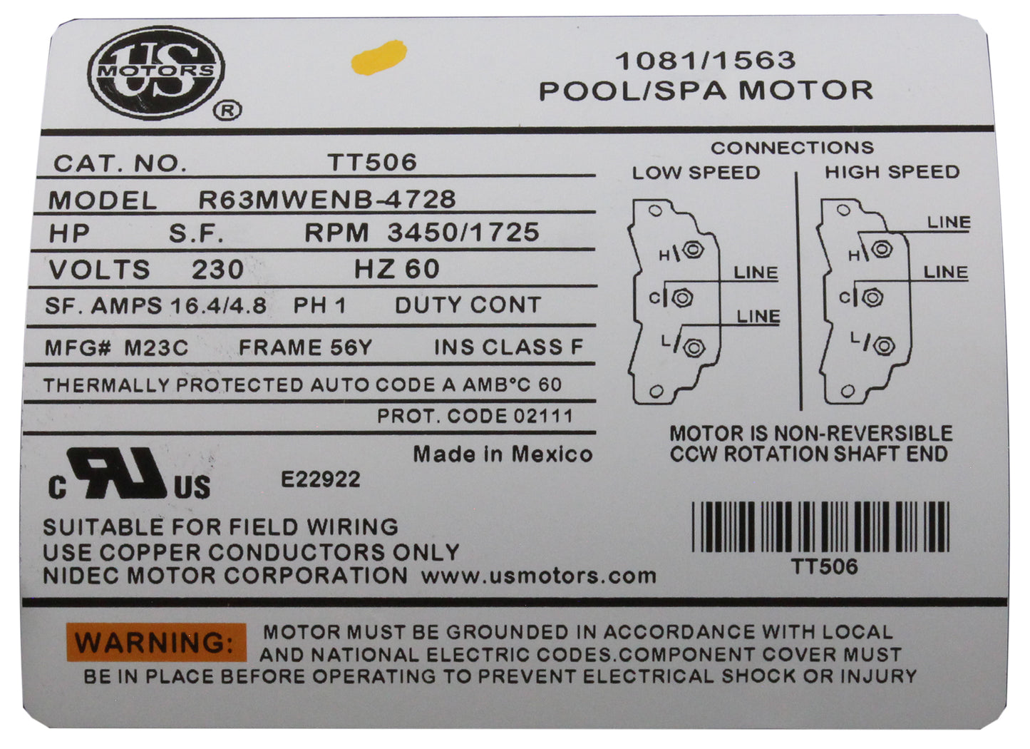 Bomba, Balboa Ultimax, 230 V, 56FR, 5,0 HP, 2 velocidades, 16,4 A/4,8 A, 2"