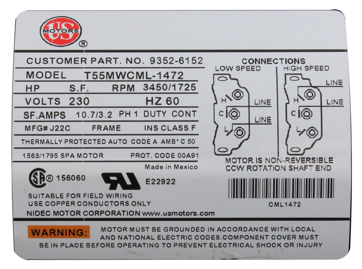 Pump, Aqua Flo XP2, 2.5ohp/4.0thp, 230v, 2-Speed, 48fr, 2", OEM