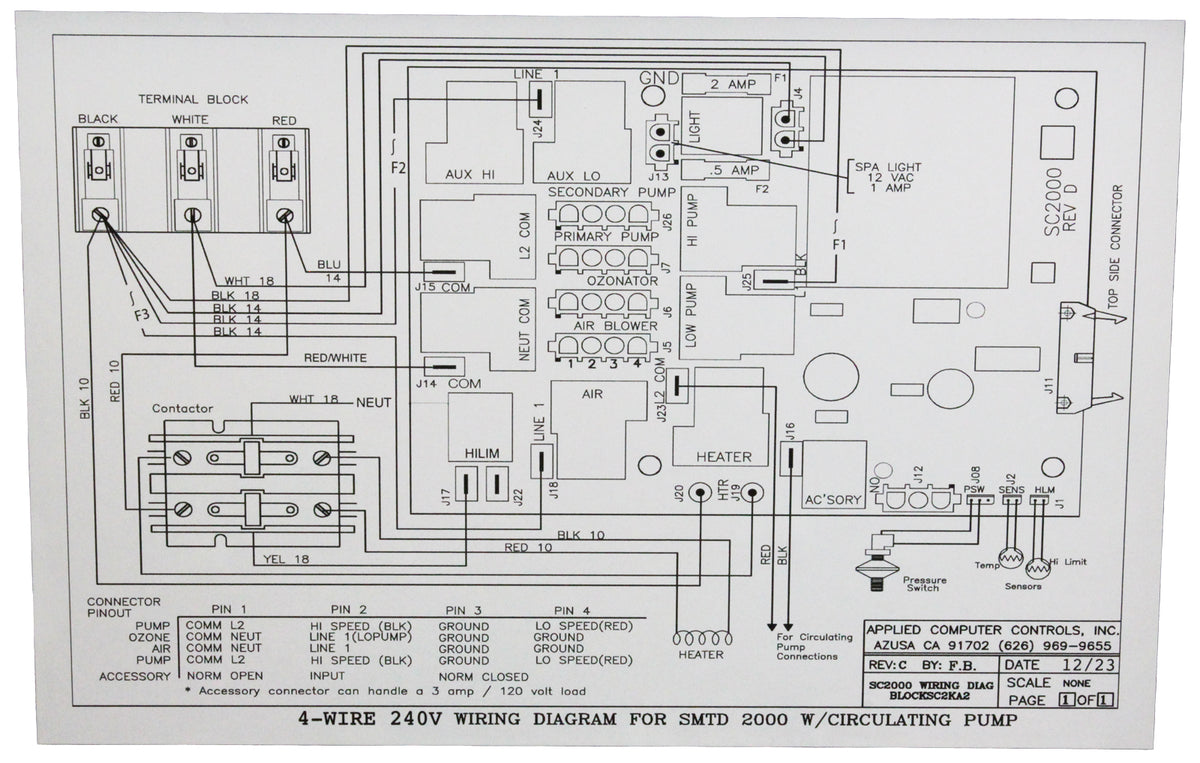 Control, ACC SmarTouch Digital 2000, 4 Pumps, 5.5kw, 115v/230v