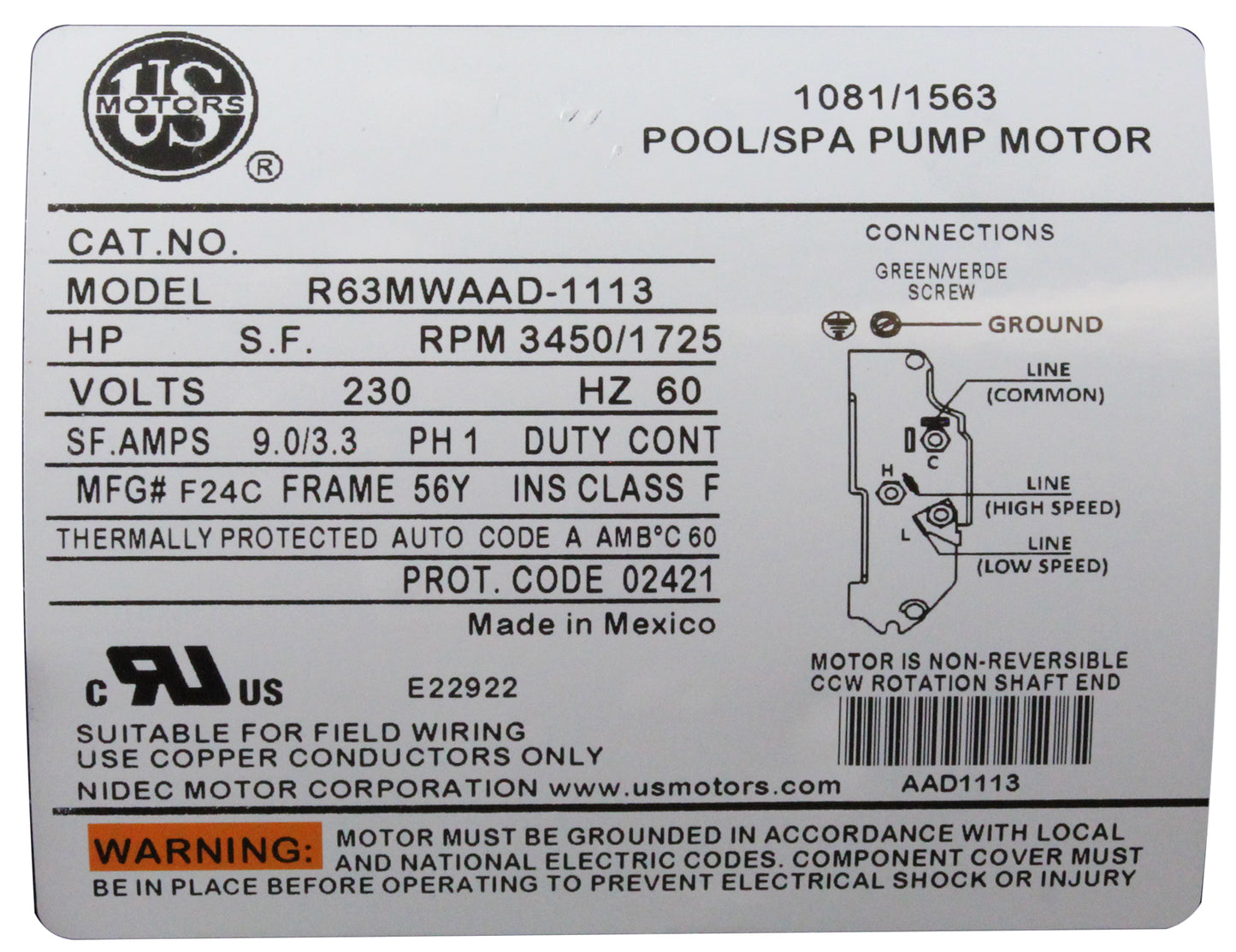 Pump, WW Exec, 3.0hp, 230v, 2-Speed, 56fr, 2", OEM