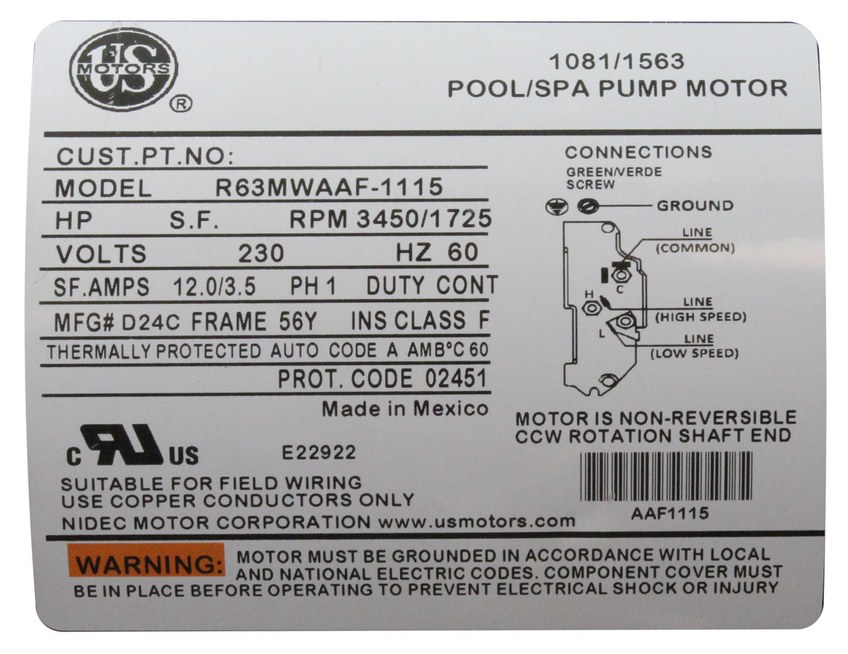 Pump, WW Exec, 4.0hp, 230v, 2-Speed, 56fr, 2-1/2" x 2", OEM