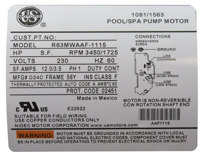 Pump, WW Exec, 4.0hp, 230v, 2-Speed, 56fr, 2-1/2" x 2", OEM