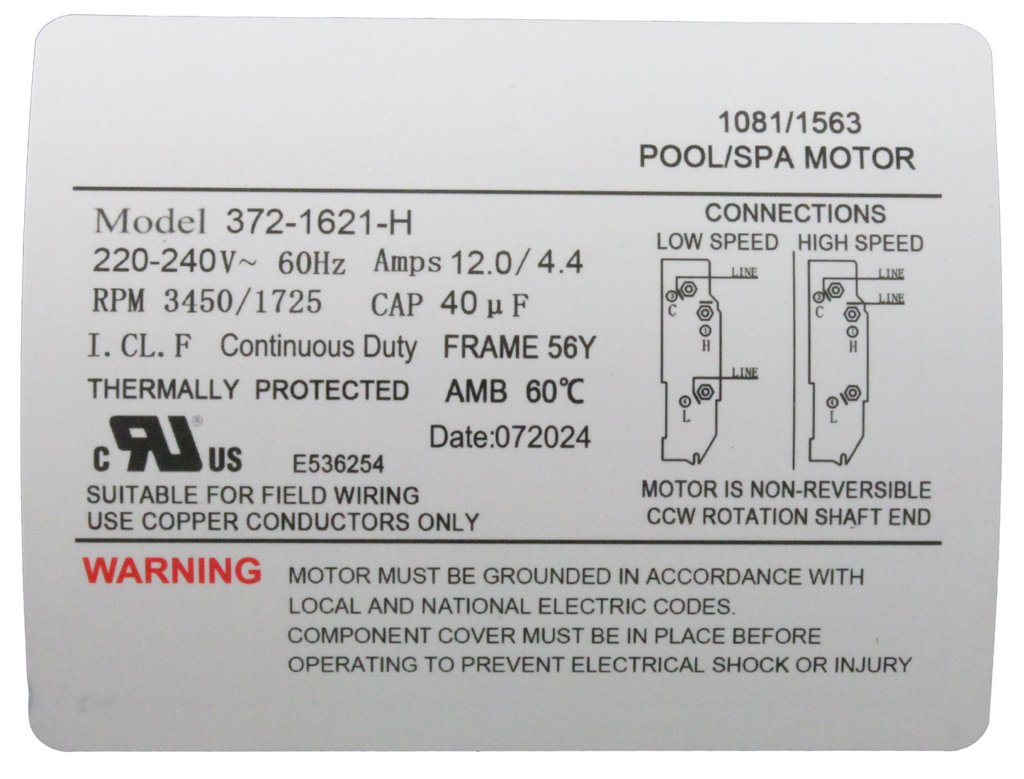 Pump, WW Executive, 4.0hp, 230V, 2-Spd, 56Fr, 2-1/2", 8ft Cord