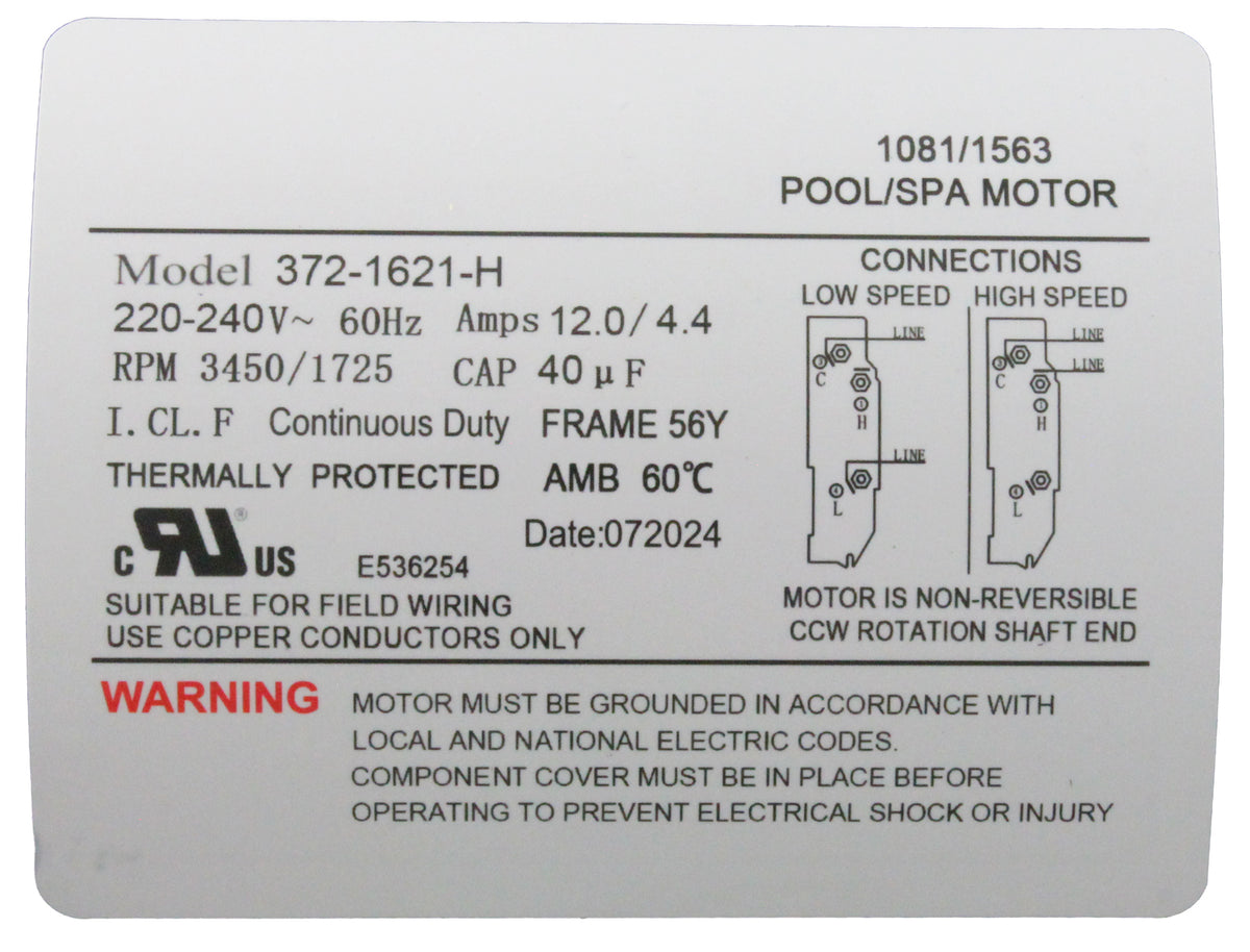 Pump, WW Executive, 4.0hp, 230V, 2-Spd, 56Fr, 2-1/2", 8ft Cord