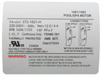 Pump, WW Executive, 4.0hp, 230V, 2-Spd, 56Fr, 2-1/2", 8ft Cord