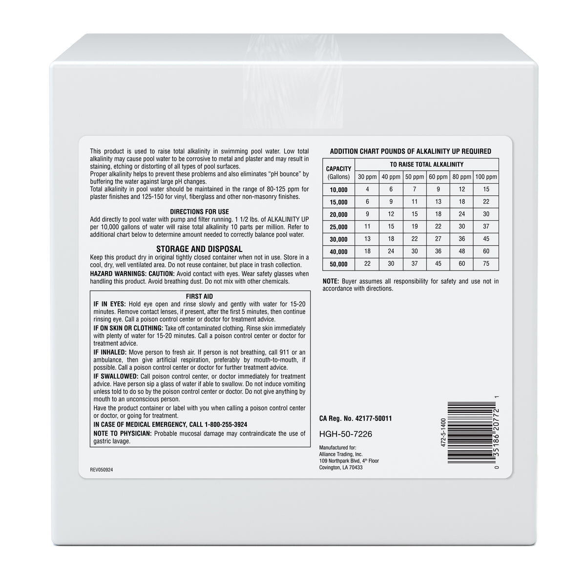 Pool Season 47251400 25 lbs Alkalinity Up Box
