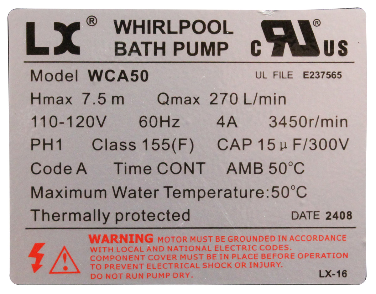 Pump, Circ, LX WCA, for Platinum Spa (USA Version)
