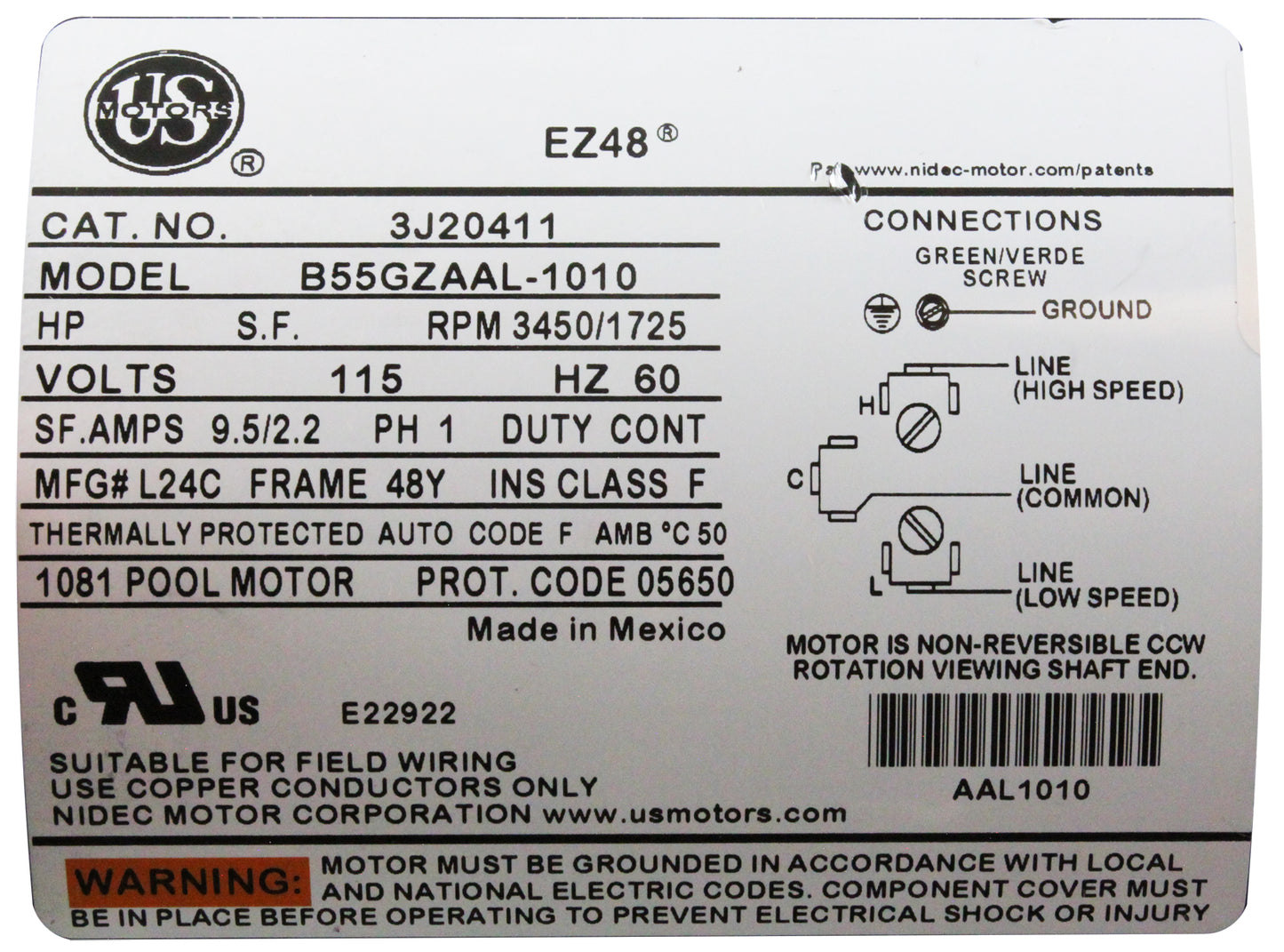 Pump, Waterway Power Defender EX2, 1.5SPL, 115V, 2-Spd, 4ft Cord