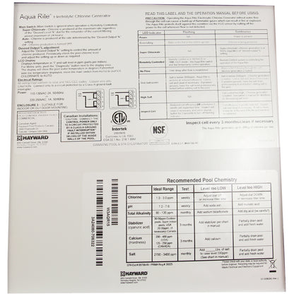 Salt Chlorine Generator, Hayward AquaRite Pro, 40K, w/ TCell