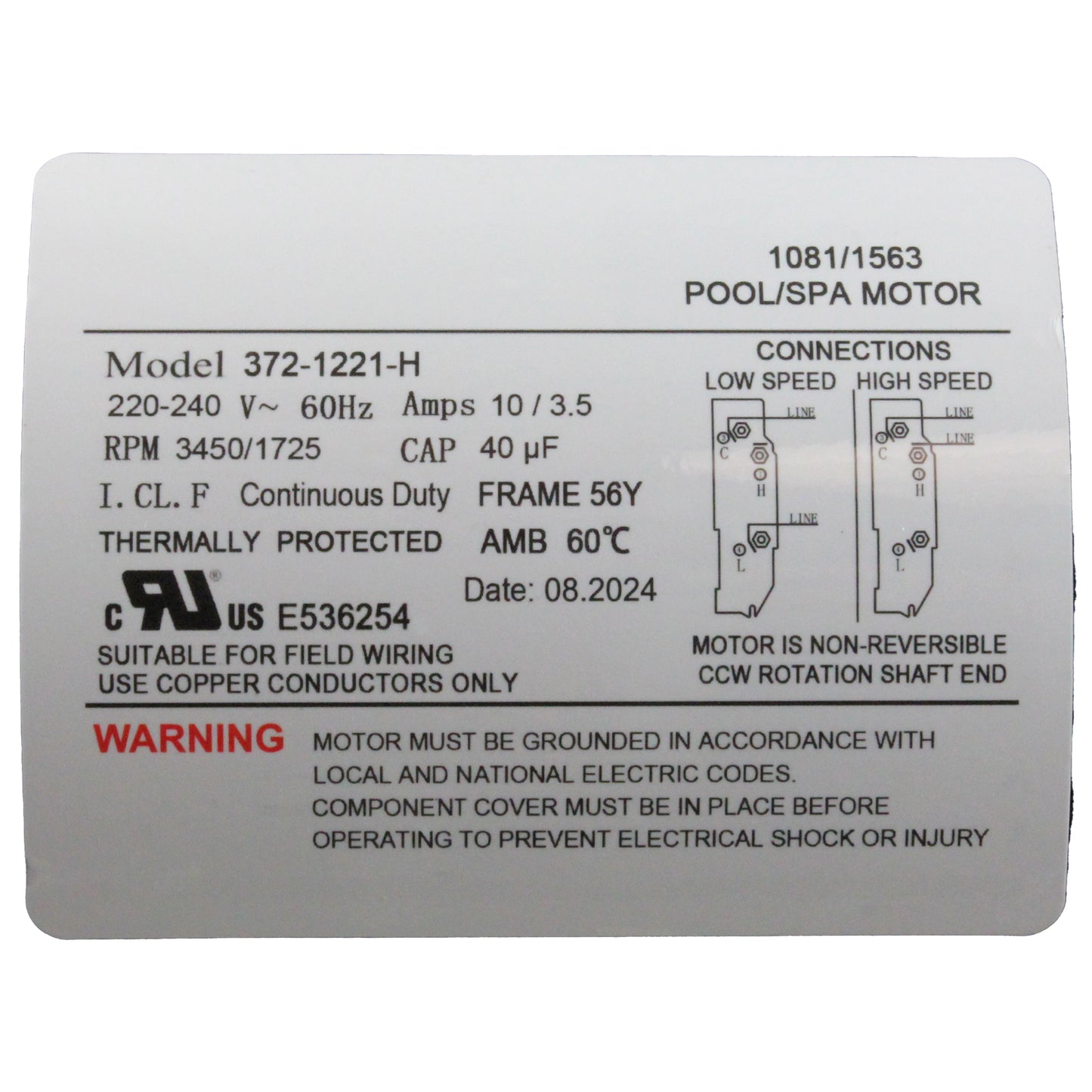 Pump, WW Executive, 3.0hp, 230V, 2-Spd, 56Fr, 2", 8ft Cord