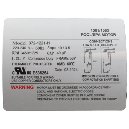 Pump, WW Executive, 3.0hp, 230V, 2-Spd, 56Fr, 2", 8ft Cord