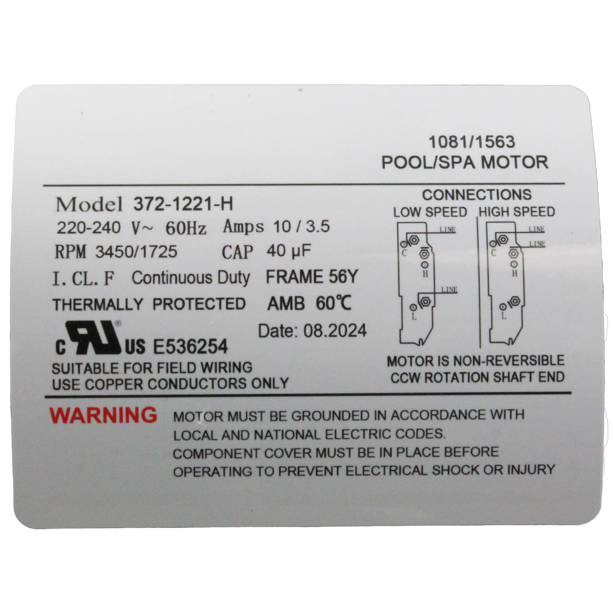 Pump, WW Executive, 3.0hp, 230V, 2-Spd, 56Fr, 2-1/2", 8ft Cord