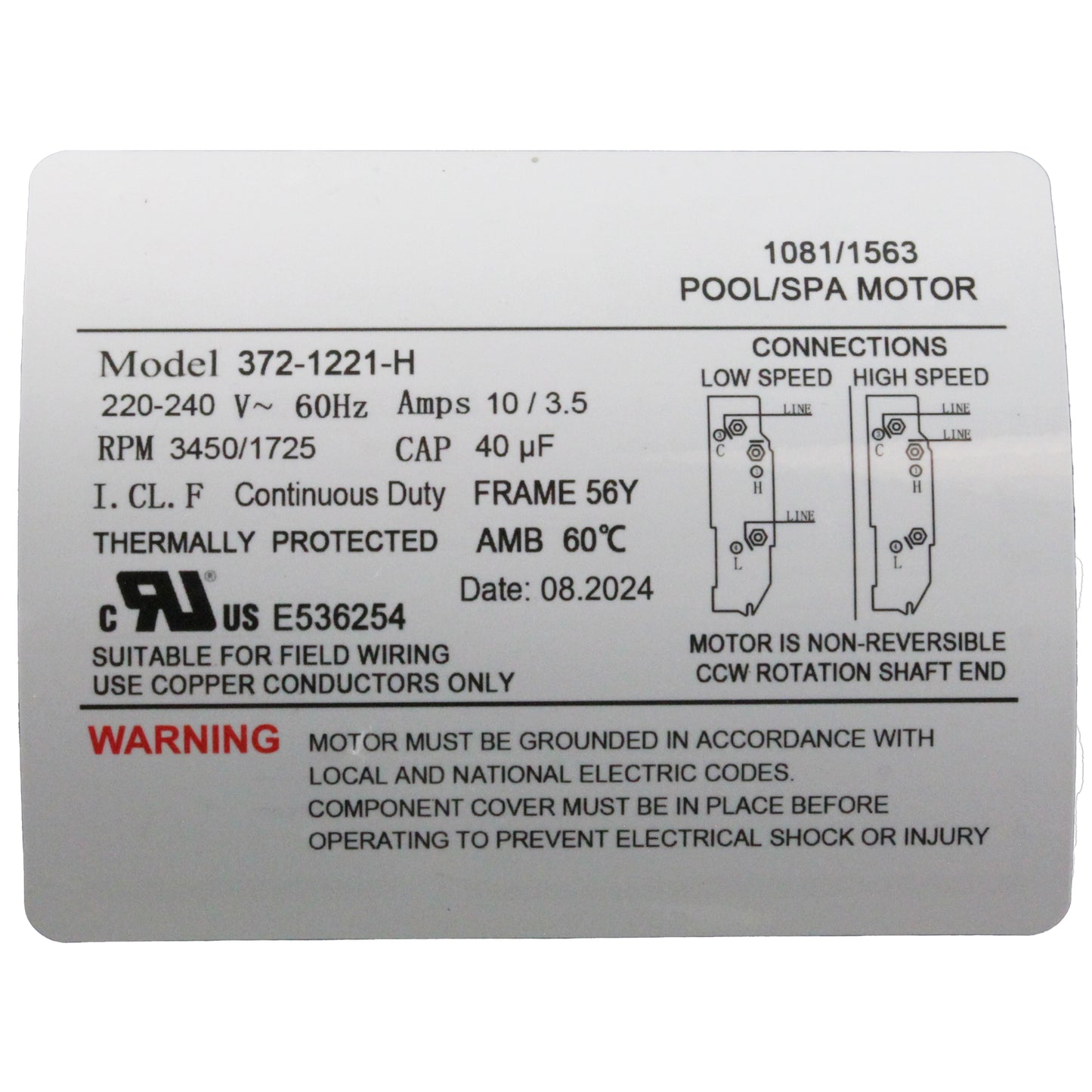 Pump, WW Executive, 3.0hp, 230V, 2-Spd, 56Fr, 2-1/2", 8ft Cord