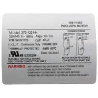 Pump, WW Executive, 3.0hp, 230V, 2-Spd, 56Fr, 2-1/2", 8ft Cord