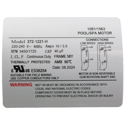 Pump, WW Executive, 3.0hp, 230V, 2-Spd, 56Fr, 2-1/2", 8ft Cord