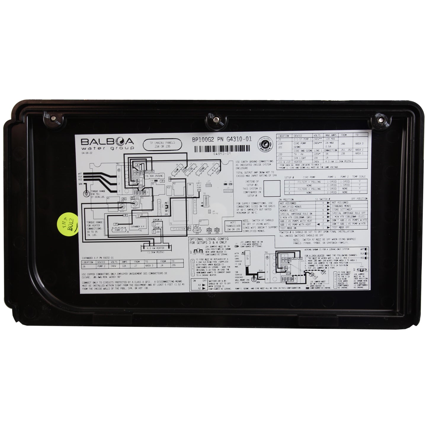 Control, BWG BP100G2, P1, P2, con calentador de 4,0 kW, TP260T