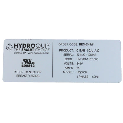 Baptismal Equipment System, HQ BES-55, 230v, 5.5kW, 1/8hp