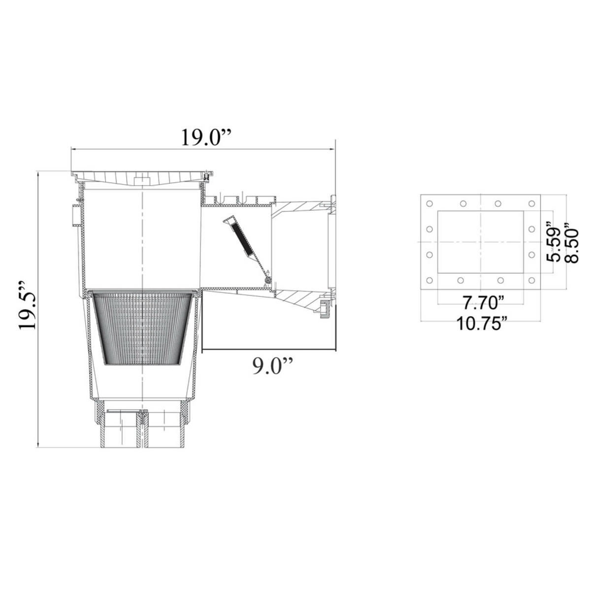 25160-010-200 CMP Vinyl Liner Skimmer Deluxe (Regular Mouth; Square Lid) White