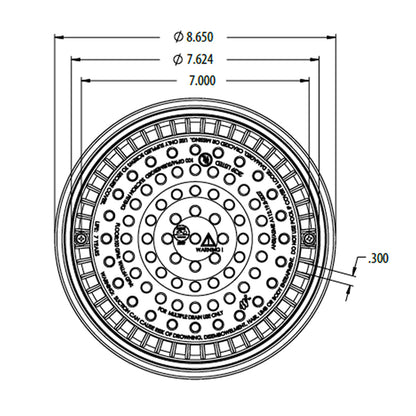 Main Drain Grate, WW Anti Vortex, 8" Rnd, w/Collar, White