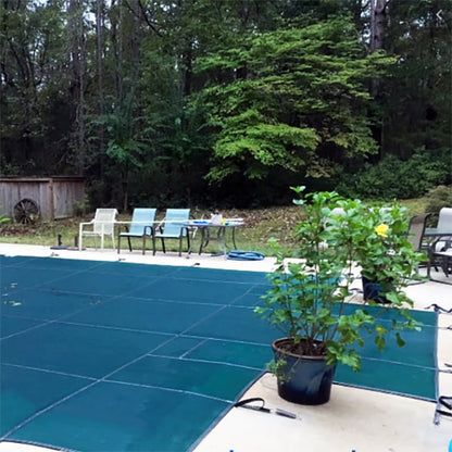 20' x 40' Blue Royal Mesh Rectangle Safety Cover with 4' x 8' Center End Step