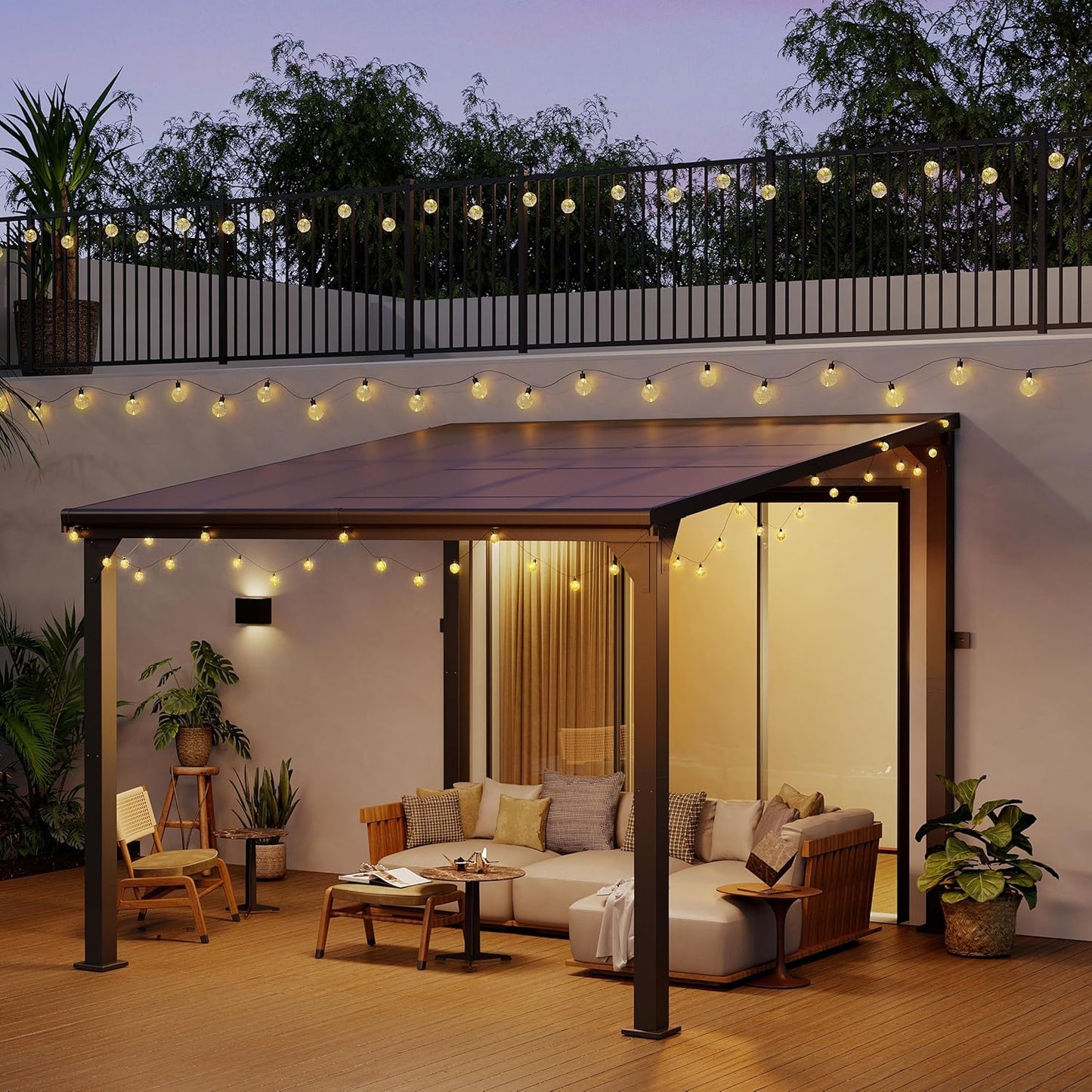 Pamapic Hardtop Lean to Gazebo with Polycarbonate Roof for patio, Deck