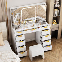 11-Drawer Makeup Vanity Desk with Tri-Fold Mirror