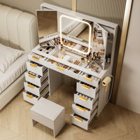 11-Drawer Makeup Vanity Desk with Tri-Fold Mirror