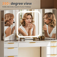11-Drawer Makeup Vanity Desk with Tri-Fold Mirror