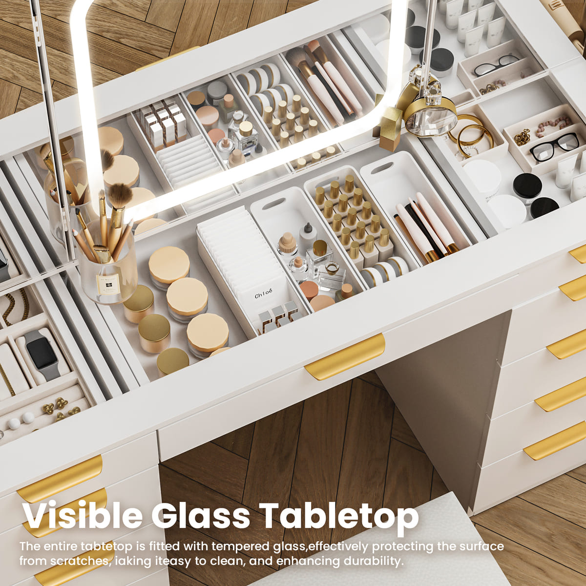 11-Drawer Makeup Vanity Desk with Tri-Fold Mirror