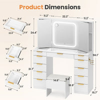 11-Drawer Makeup Vanity Desk with Tri-Fold Mirror