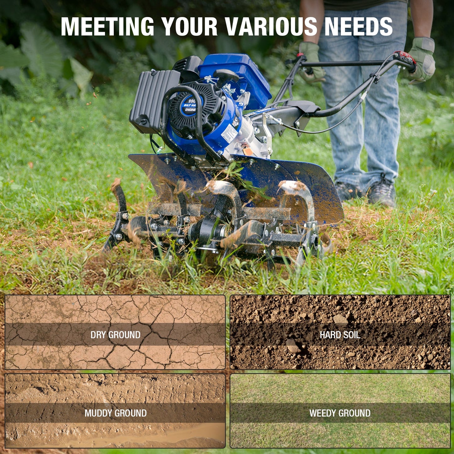 BILT HARD 99cc Gas Garden Tiller – Heavy-Duty 4-Cycle Engine, 24" Front Tines, Digs Up to 11.8" Deep – Perfect for Weeding, Cultivating & Soil Preparation