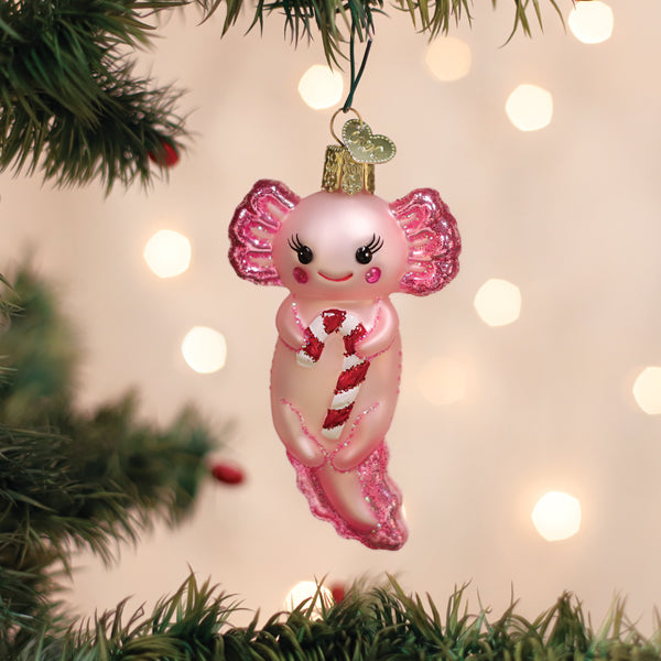 Axolotl With Candy Cane Ornament