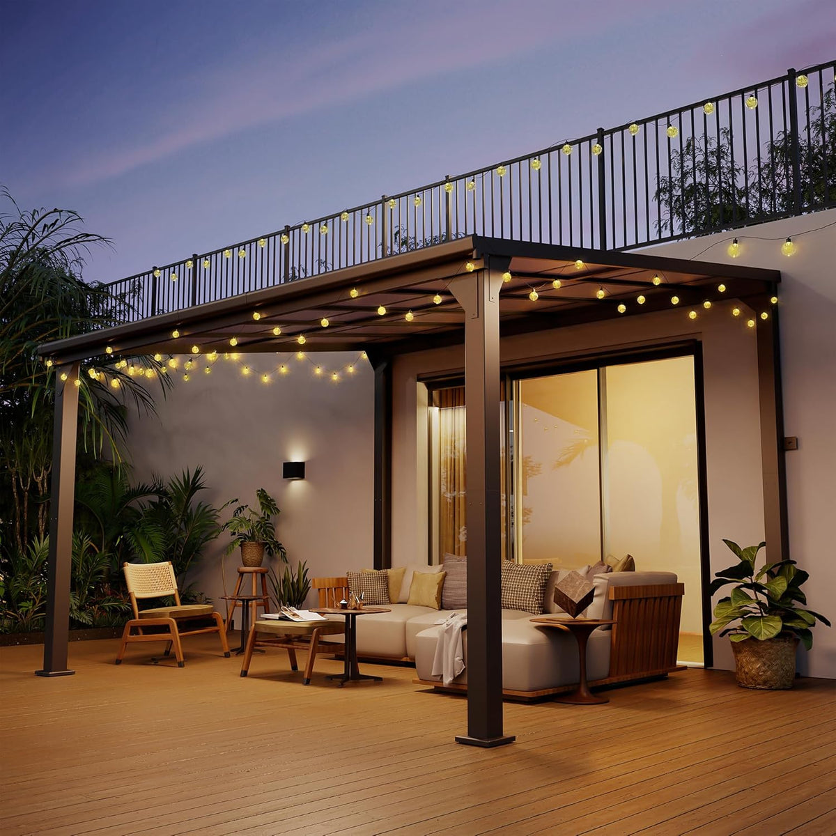 Pamapic Hardtop Lean to Gazebo with Polycarbonate Roof for patio, Deck
