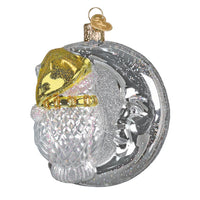 Sterling Snow Owl On Moon Ornament