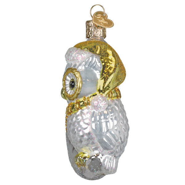 Sterling Snow Owl On Moon Ornament