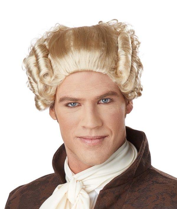 Blonde 18th Century Colonial Peruke Curly Wig with Ponytail