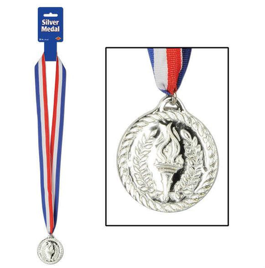 Plastic Silver Medal with Ribbon Award Prize