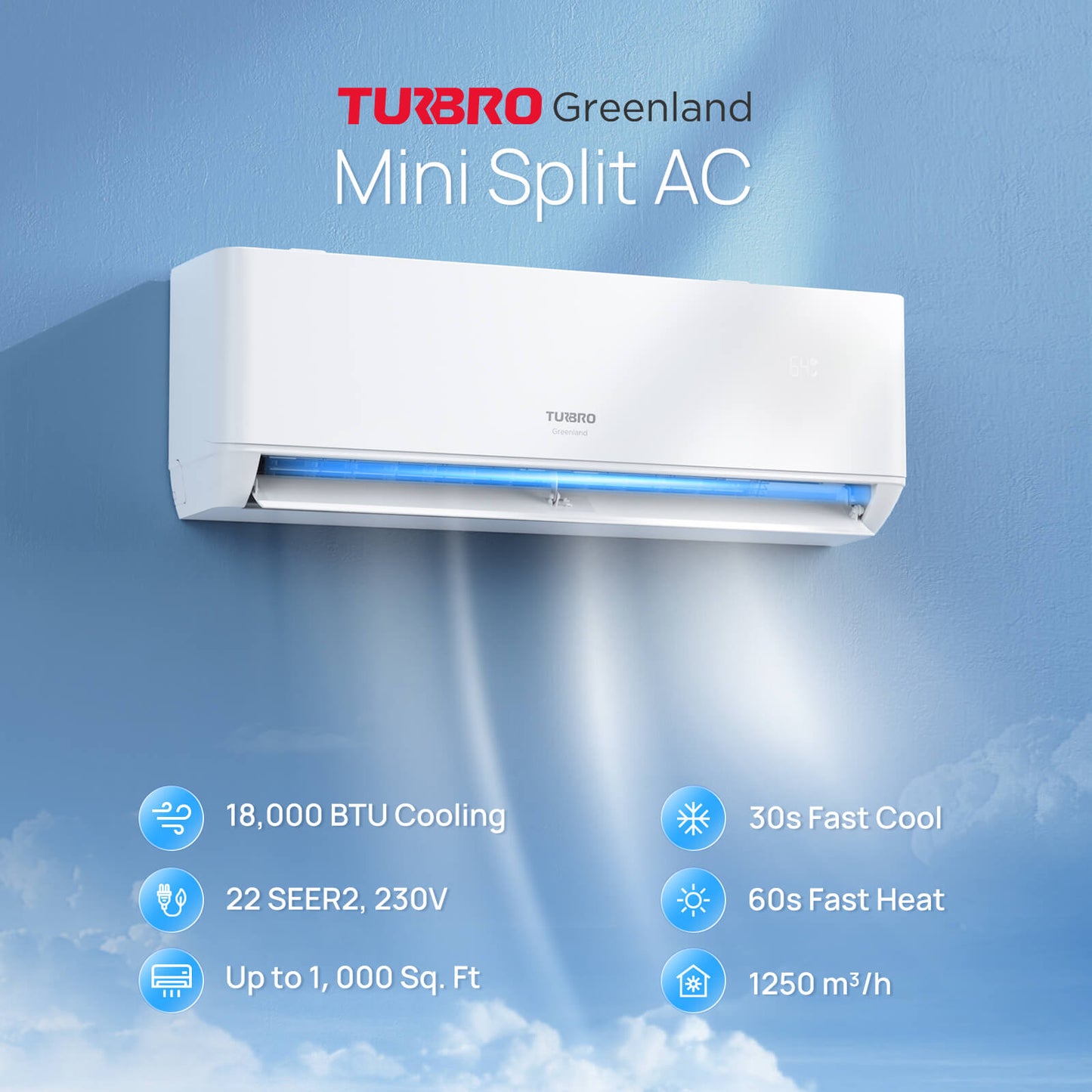 Greenland 18,000 BTU WiFi Ductless Mini Split AC with Heat Pump (R454B)