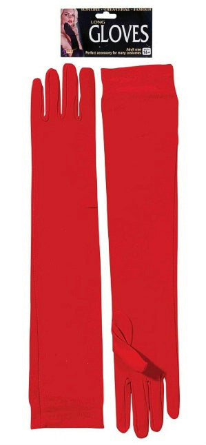 Long Red Nylon Gloves Costume Accessory