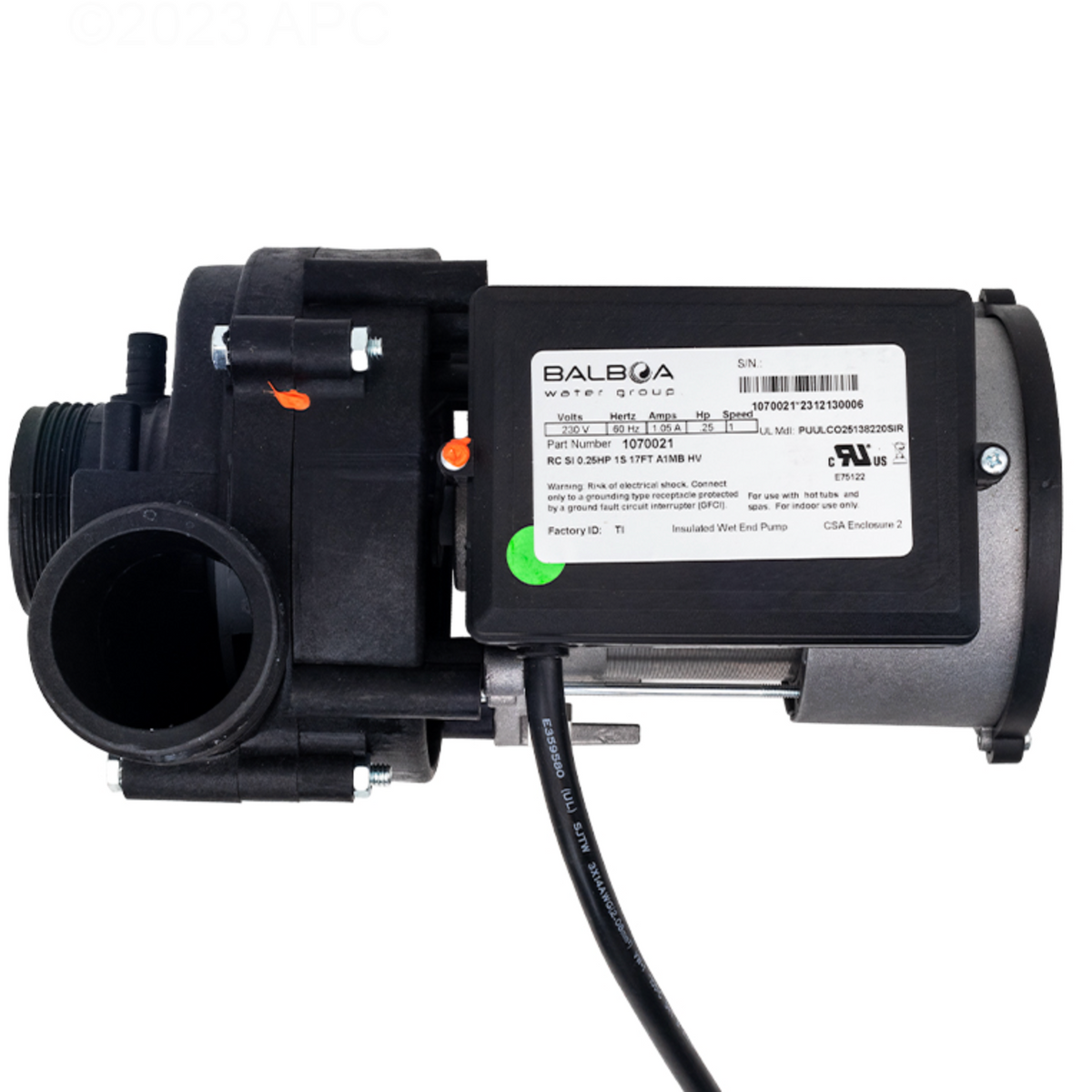 Hot Tub Circulation Pump 230 Volt | 1/4 HP 10-Frame High-Efficiency Motor | Includes AMP Cord | Part # 1070021