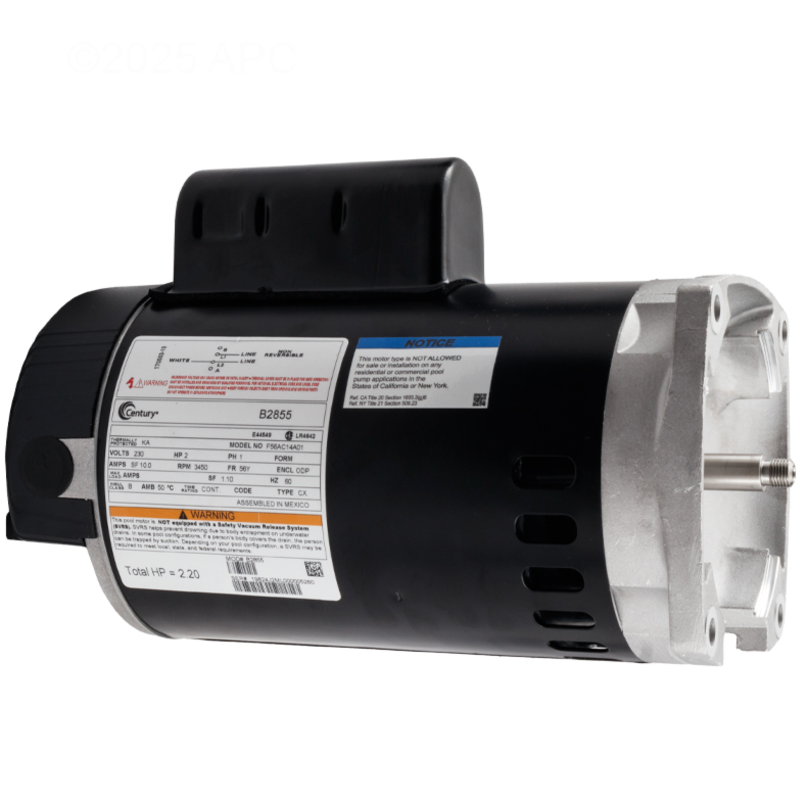 2 HP Replacement Pool Pump Motor (B2855) | Square Flange 56Y Frame | 230V | Fits Hayward, Pentair, & Sta-Rite Pumps