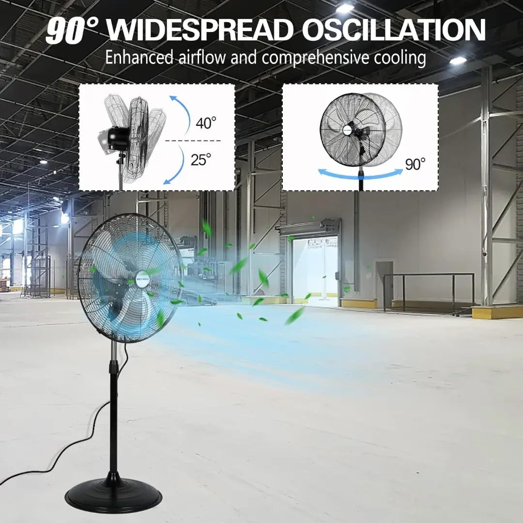 BILT HARD 20" High Velocity Oscillating Pedestal Fan: 5200 CFM, 3-Speed Industrial Stand Fan