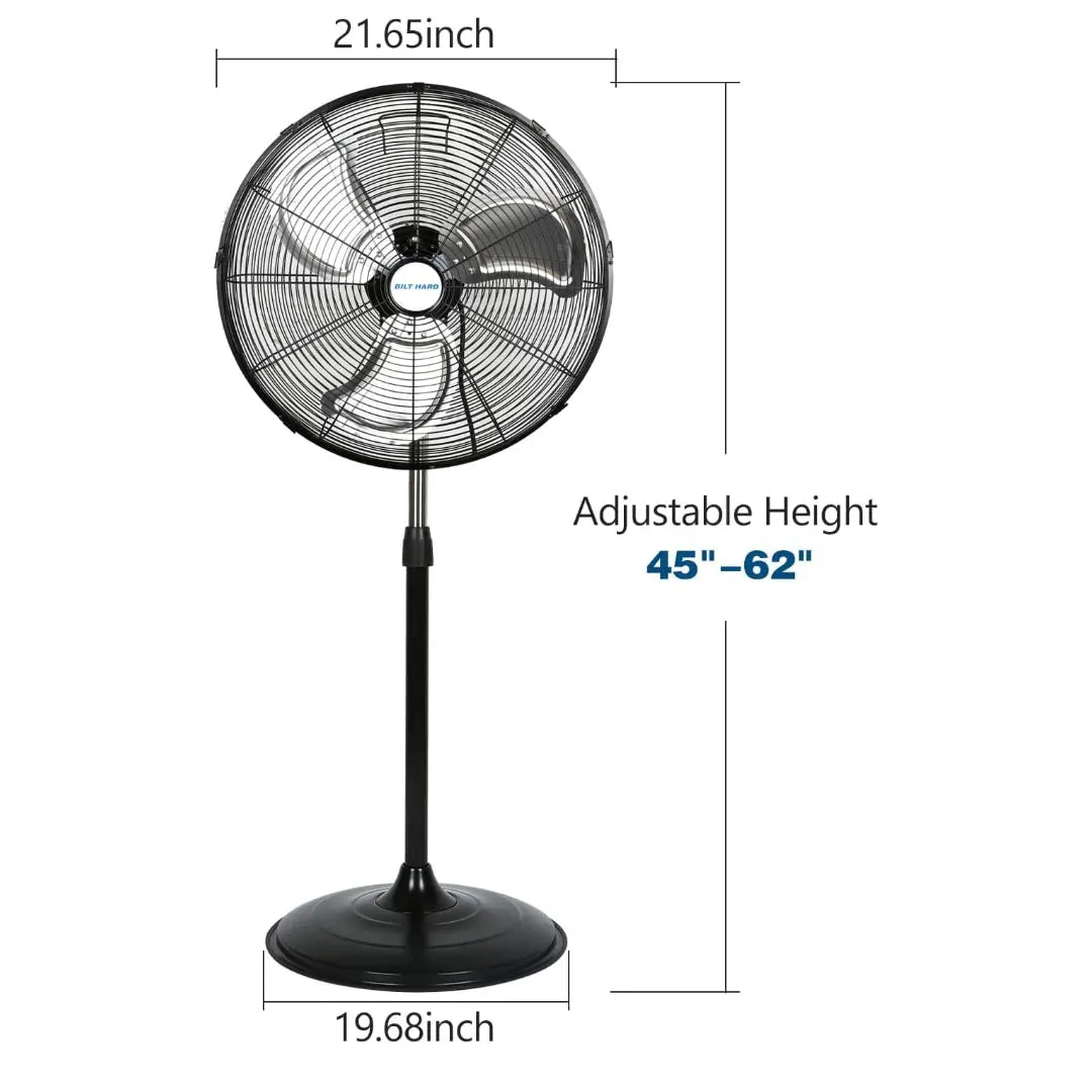 BILT HARD 20" High Velocity Oscillating Pedestal Fan: 5200 CFM, 3-Speed Industrial Stand Fan