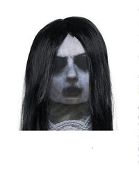 Adult Fabric Ghost Mask with Attached Long Black Wig